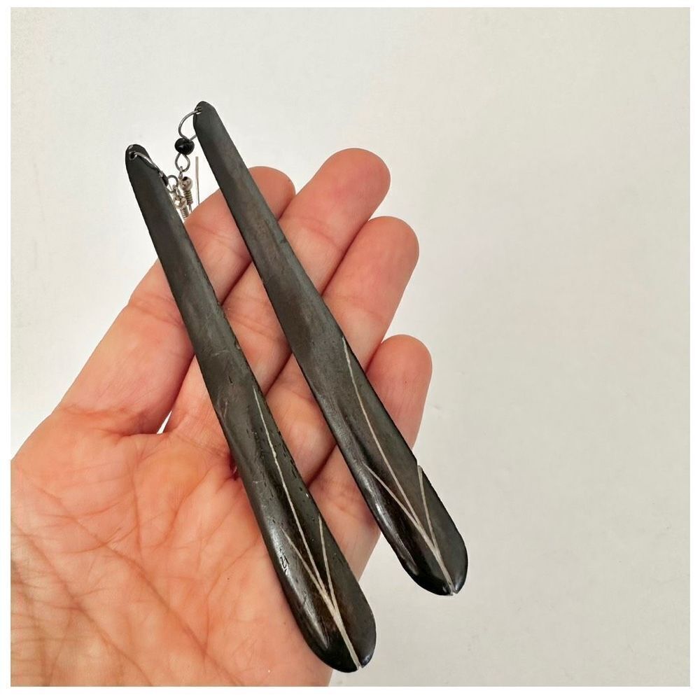 Chen Burkett long wooden earrings